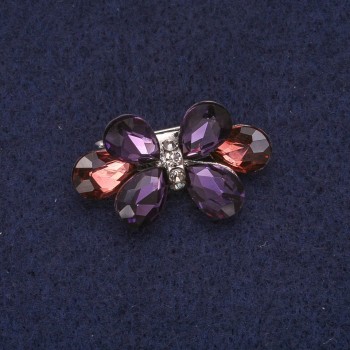 Bow Brooch with Crystals, Silver-Colored Metal 17x30 mm