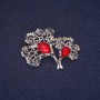 Brooch Leaves with Crystals, Silver Metal 33×41 mm