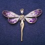Fairy Brooch with Lilac Crystal and Enamel, Gold-Tone Metal 50x60 mm