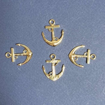 Anchor Pendant with 'Love' Inscription and Black Enamel, Gold-Plated Metal 25x20 mm, Pack of 4