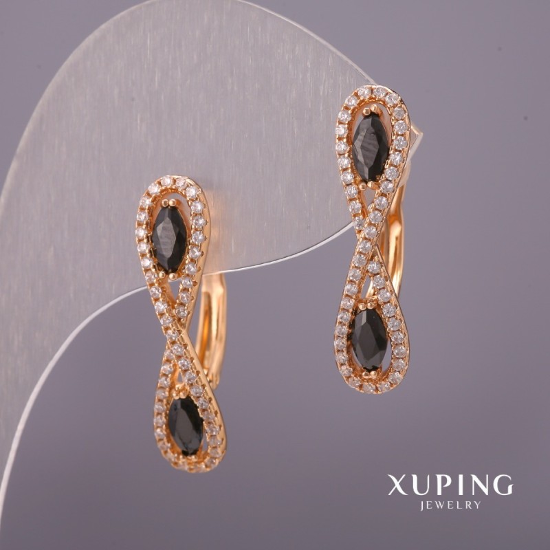 Xuping Earrings with White Crystals and Black Stones 6×25 mm 18K Gold Plating