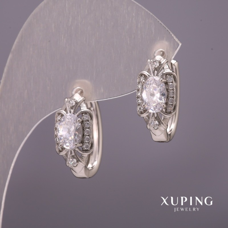Xuping Earrings with White Stones 8x20mm Rhodium