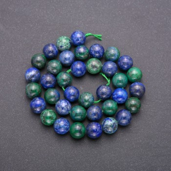 Azurite natural stone beads, smooth round beads, 10 mm diameter (±), strand length 38 cm (±)