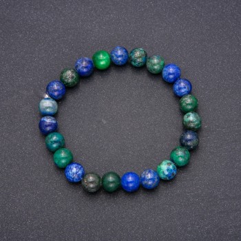 Azurite natural stone bracelet, smooth beads, 8 mm diameter, 18 cm length on elastic