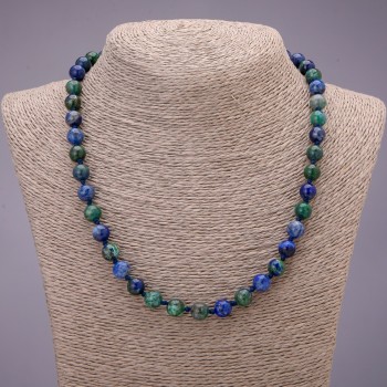 Azurite natural stone necklace, smooth beads, 8 mm diameter, 48 cm length