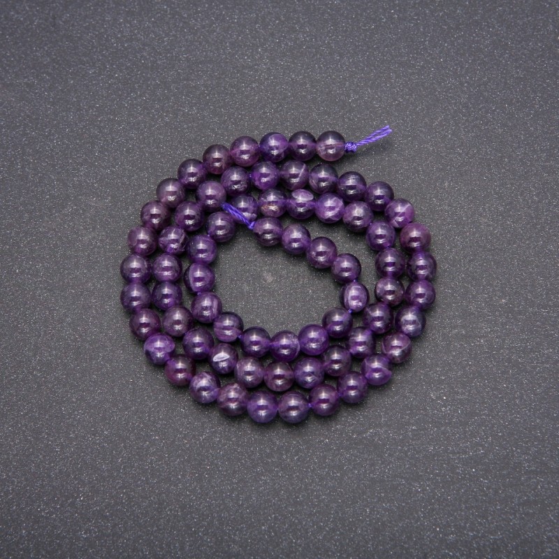 Natural Stone Beads Amethyst Smooth Ball, Diameter 6.5 mm (±), Length 38 cm