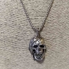 Skull Pendant 35x25 mm on Chain, Chain Length 65 cm, Silver Metal Color