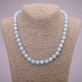 Aquamarine natural gemstone necklace with smooth beads, 8 mm diameter, 45 cm long