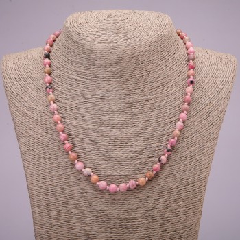 Necklace of natural rhodonite — smooth beads, diameter 6(±)mm, length 45cm