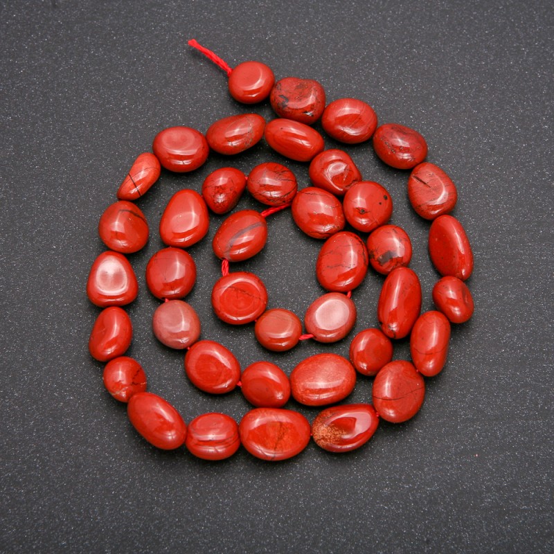 Beads on a thread of natural red jasper, 8-12 mm diameter, 39 cm length