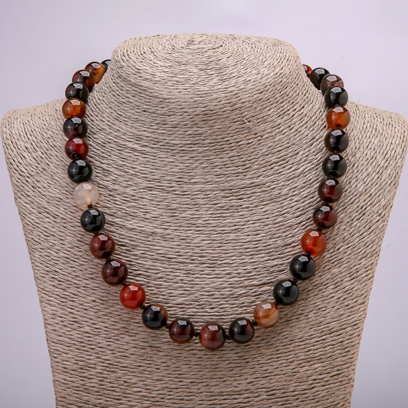 Natural carnelian stone necklace, smooth beads, 12 mm diameter, length 45 cm +
