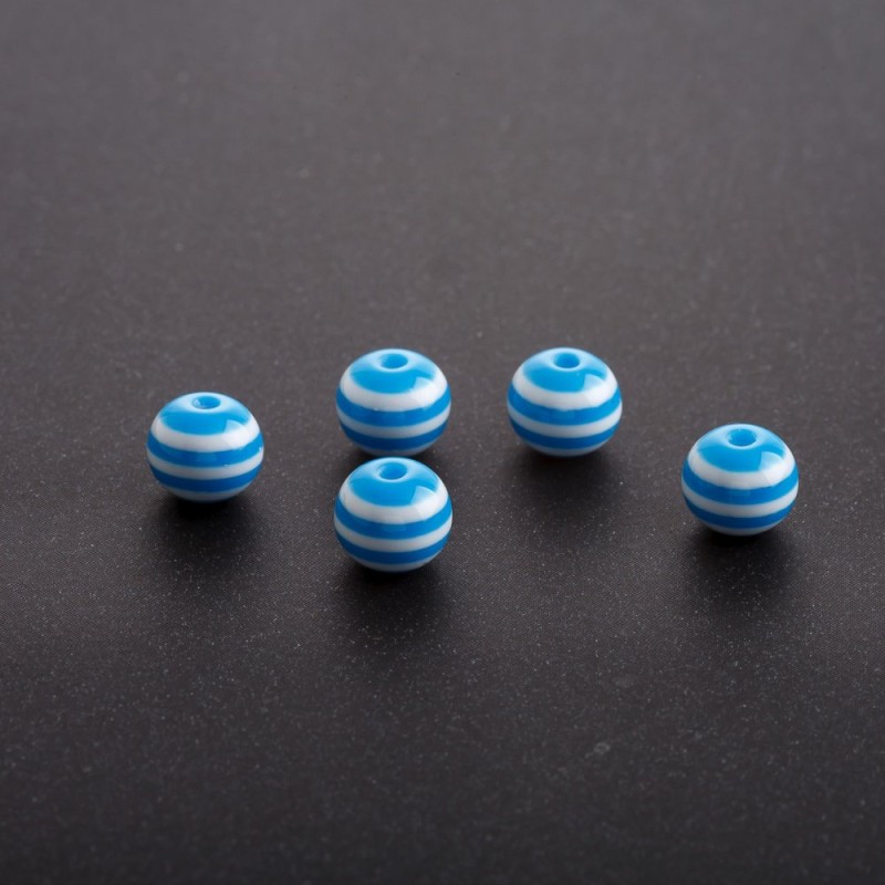 Blue and White Striped Bead, 8 mm Diameter, Pack of 70