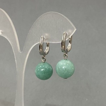 Earrings with natural jadeite stone, diameter 12 cm, length 18 mm +