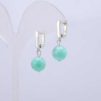 Earrings with natural jadeite, 10 mm diameter, 28 cm length +