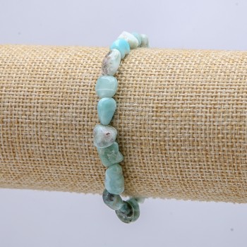 Elastic bracelet with natural Larimar, tumbled, 6x8 mm diameter, 18 cm circumference +