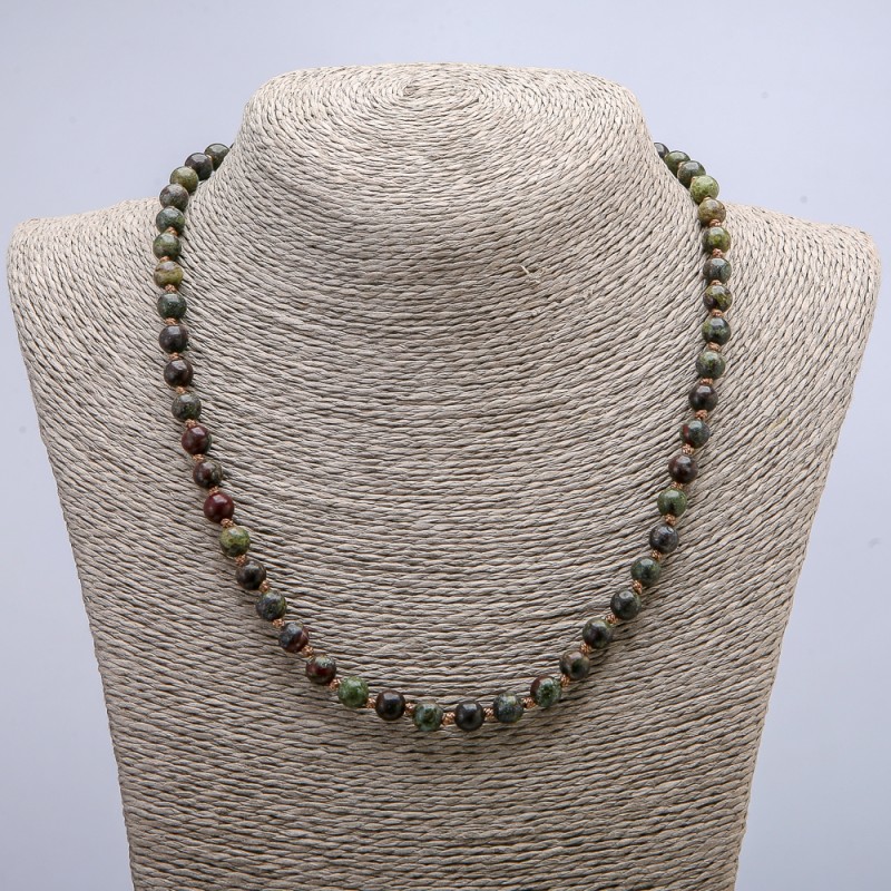 Natural Stone Jasper Dragon's Blood Necklace with Smooth Beads, 6 mm Diameter, 46 cm Length +