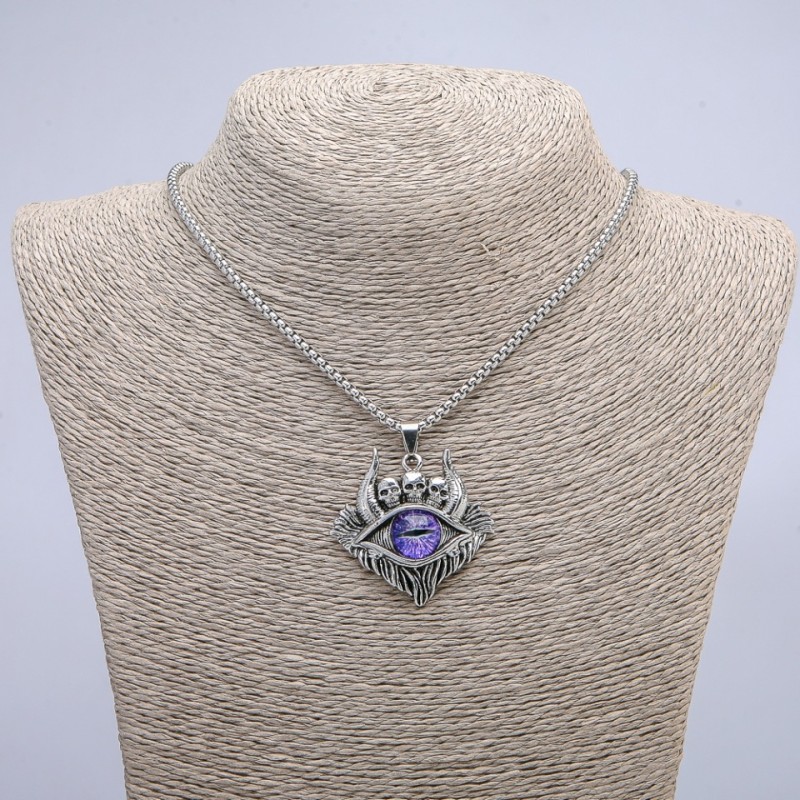 Pendant 'Demon's Eye' 45×40 mm on a chain, length 70 cm +/- silver-tone metal