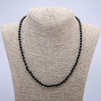 Shungite natural stone beads necklace, smooth ball, diameter 6 mm, length 45 cm