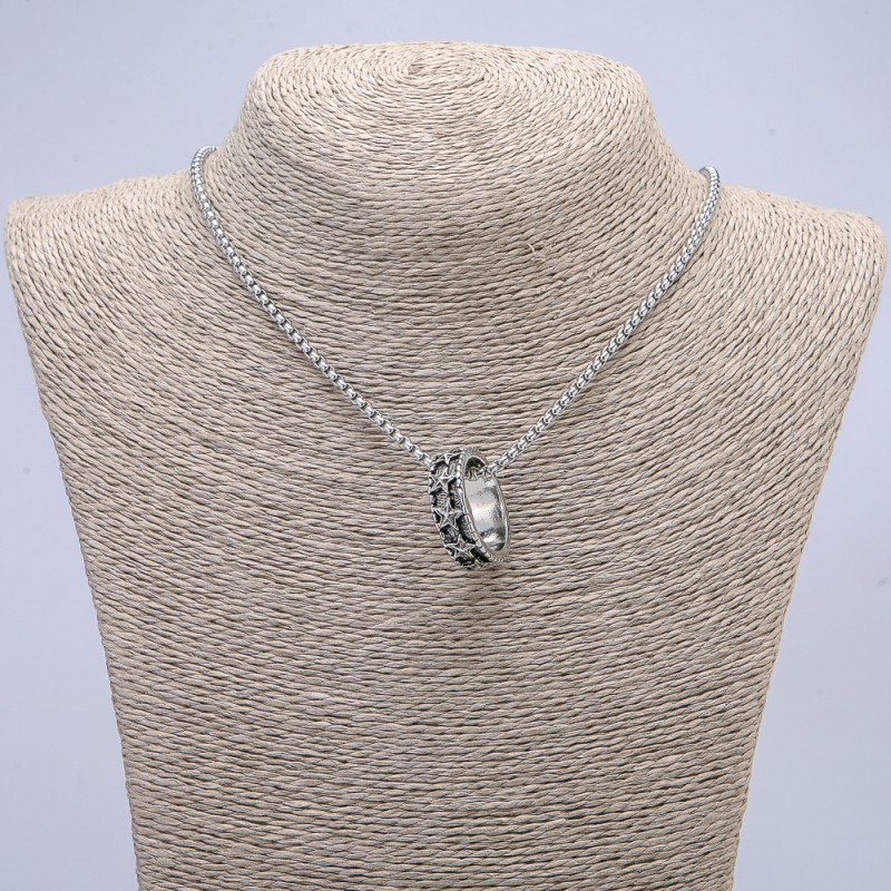 Pendant 'Ring' 26x8 mm on a chain, length 70 cm, silver-colored metal