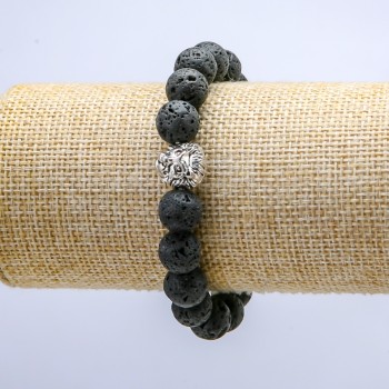 Elastic Lava Bracelet, 10mm Diameter ±, with Lion