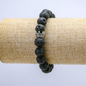 Elastic Lava Bracelet, 10mm Diameter ±, with Crown