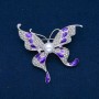 Brooch Butterfly with white crystals, enamel, bead, silver-tone metal 60x60mm +