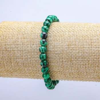Elastic bracelet with malachite (pressed) smooth beads, 6 mm diameter, 18 cm length