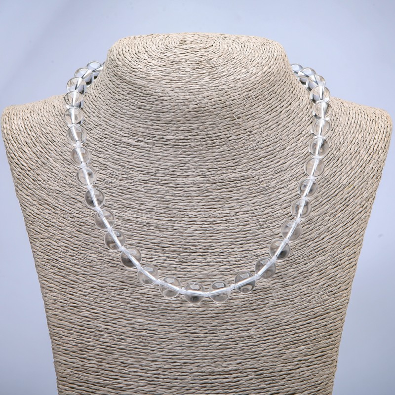 Necklace with rock crystal beads — smooth round spheres, diameter 10 mm, length 45 cm