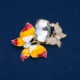 Brooch 'Butterflies' in golden metal, white crystals, enamel and white crystal, 47×63 mm +
