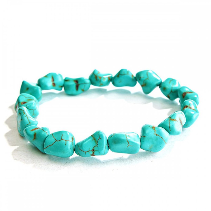 Elastic bracelet in green turquoise with veining and hammered texture