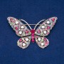 Butterfly Brooch in Gold-Tone Metal, Multicolored Rhinestones 46×70mm +
