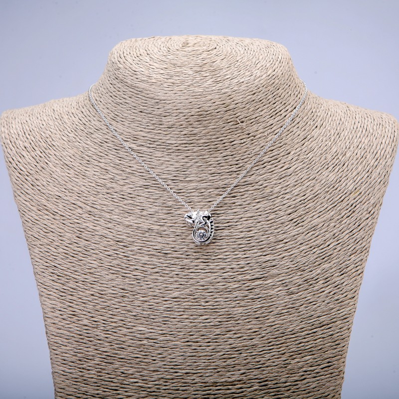 Xuping chain with 'Chameleon' pendant and white crystal, rhodium plating, 1.3 mm thick, 38 cm long