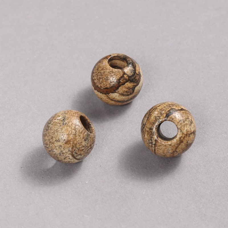 Pandora Bead with Landscape Jasper, Natural Stone, 14x12 mm, hole diameter 5.5 mm