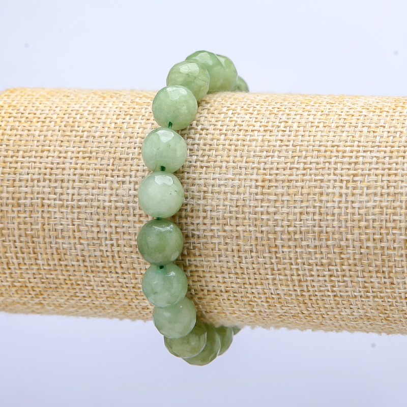 Faceted Jade Bead Bracelet on Elastic, 10mm Diameter (Synthetic Jade)