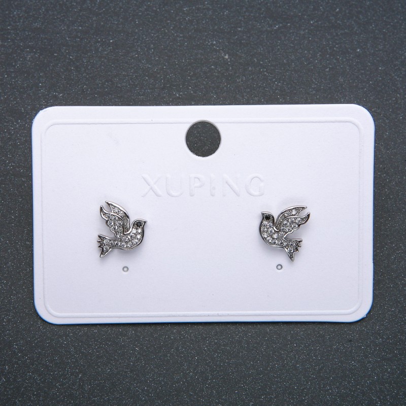 Earrings 'Birds' Xuping Rhodium-plated with White Crystals, 12 mm diameter