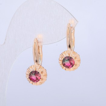 Xuping Earrings 18K Gold Plating with Green-Raspberry Crystal, 27×10 mm diameter +