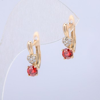 Earrings Xuping 18K Gold Plating with White Crystals and Red Crystals, Diameter 16×5mm +