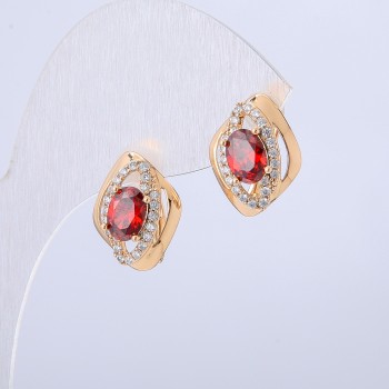 Earrings Xuping 18K Gold Plating with White Crystals and Red Crystals, 16x12 mm diameter +