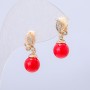 Xuping 18K Gold-Plated Stud Earrings with White Crystals and Red Bead, 20×8 mm diameter +