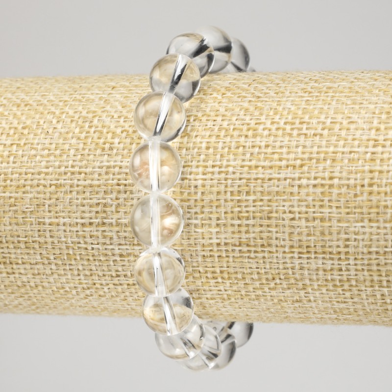Elastic bracelet with mountain crystal, smooth bead, 10mm diameter+