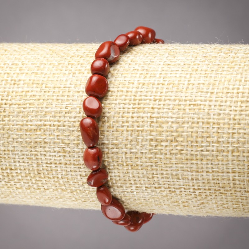 Elastic bracelet with natural red jasper, tumbled beads 8x6 mm