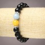 Elastic Bracelet with Agate (Pressed), Citrine, and Aquamarine — Smooth Beads, 10 mm Diameter +/- with Silver-Tone Rhinestone Inserts