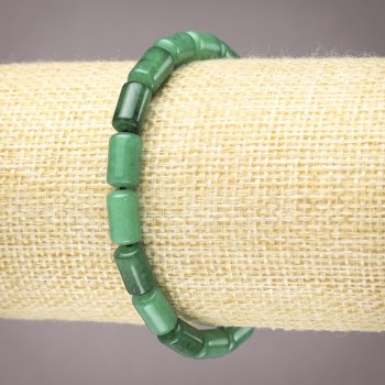 Браслет на гумці з натурального каменю Хризопраз гладкий циліндр, діаметр 10х6мм+