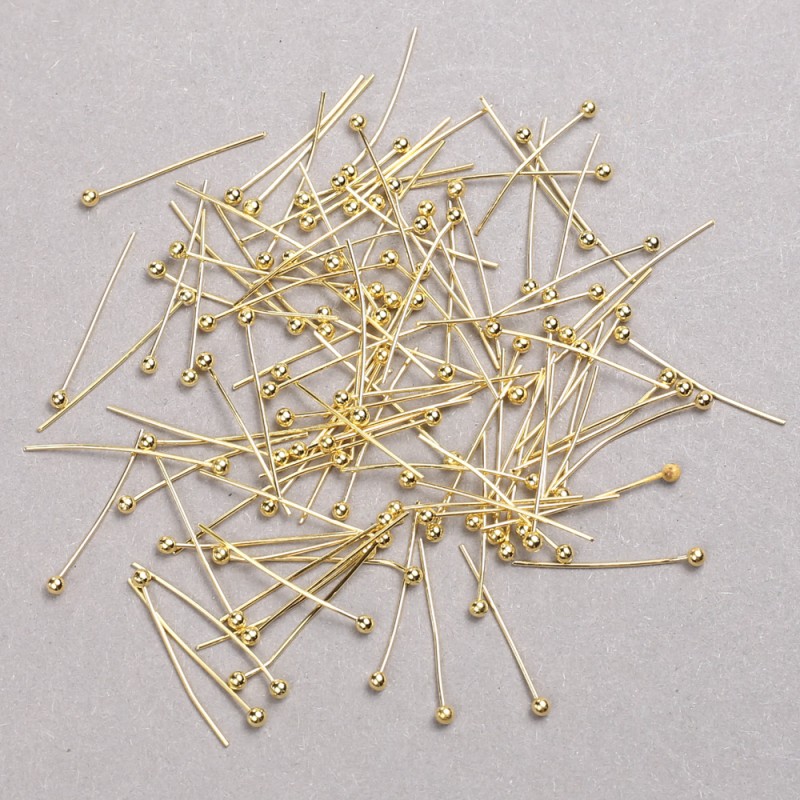 Pins with ball-cap in lemon-gold metal, 20 mm length, 10 g