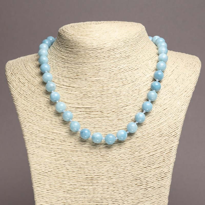 Natural Aquamarine Bead Necklace, Smooth Beads, 10 mm Diameter, 45 cm+