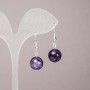 Amethyst natural gemstone earrings, smooth ball, 12 mm diameter, 33 mm length