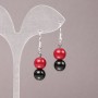 Earrings with Coral (Synthetic) and Agate (Pressed) Smooth Beads, 10 mm Diameter, About 40 mm Long