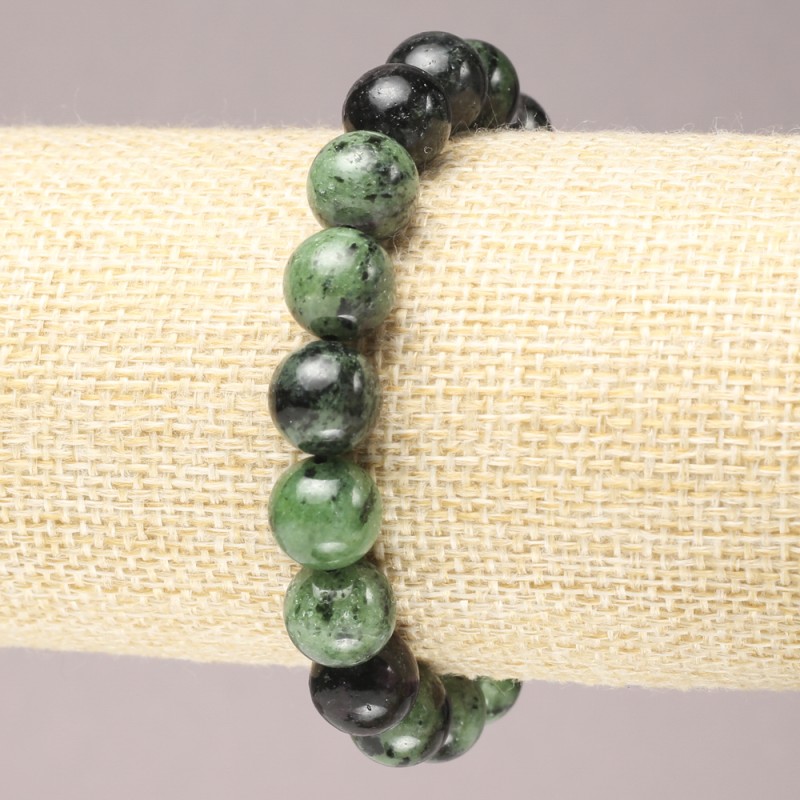Elastic bracelet made of natural zoisite with smooth beads, diameter 10 mm