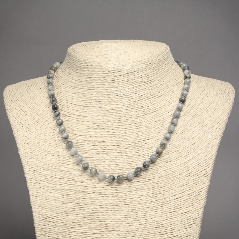 Natural stone necklace with Falcon's Eye, smooth beads, 6.5 mm diameter, 45 cm length