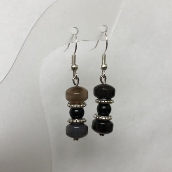 Earrings - Natural Agate Smooth Rondel, 9x7mm diameter